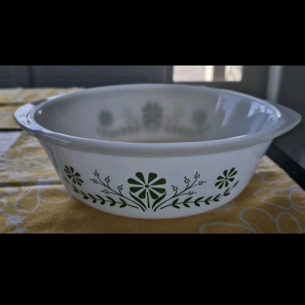 Floral Green and White Bakeware Bowl